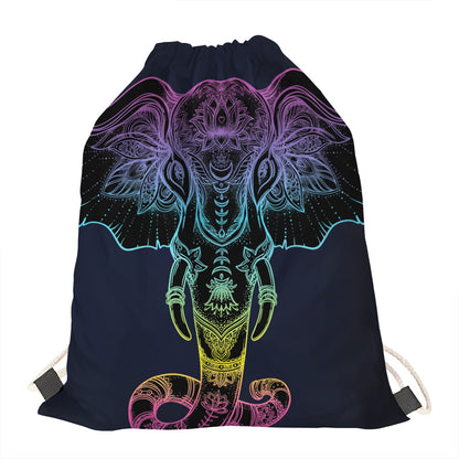 Colorful Spiritual Elephant Print Drawstring Bag