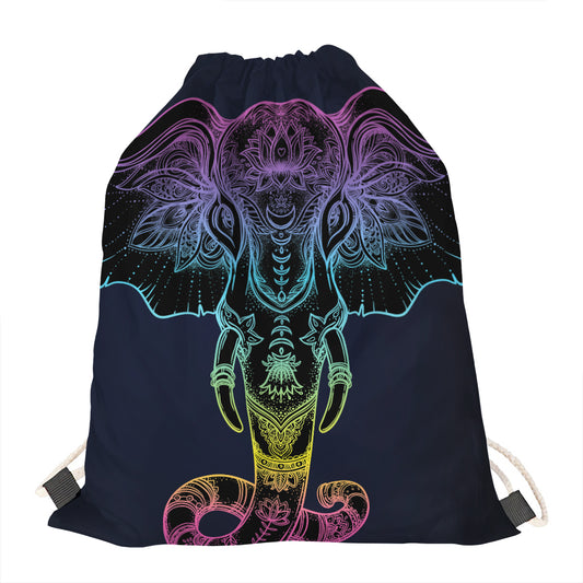 Colorful Spiritual Elephant Print Drawstring Bag