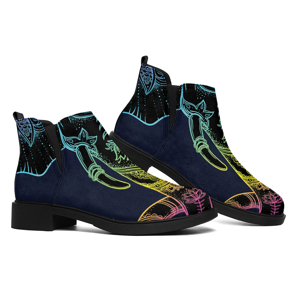 Colorful Spiritual Elephant Print Flat Ankle Boots