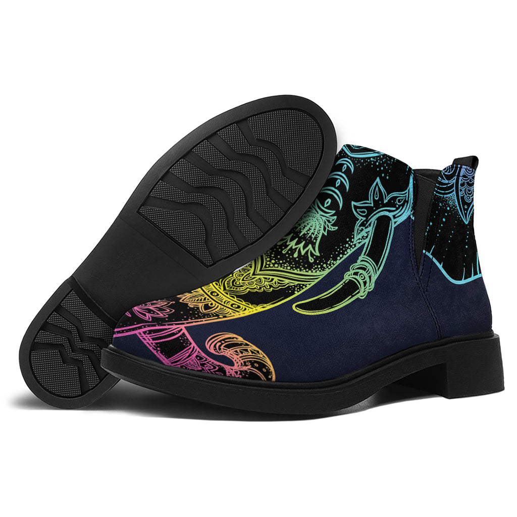 Colorful Spiritual Elephant Print Flat Ankle Boots