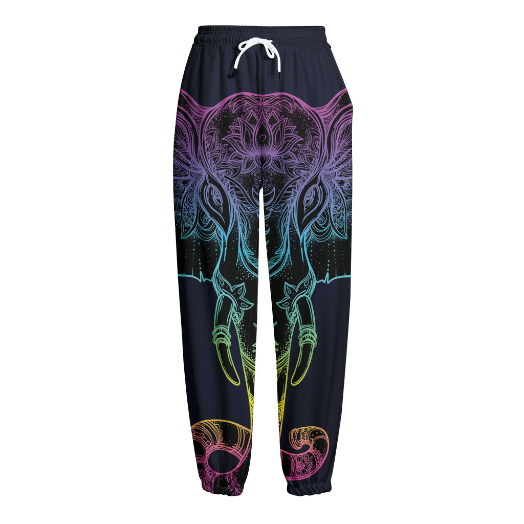 Colorful Spiritual Elephant Print Fleece Lined Knit Pants