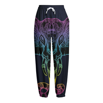 Colorful Spiritual Elephant Print Fleece Lined Knit Pants
