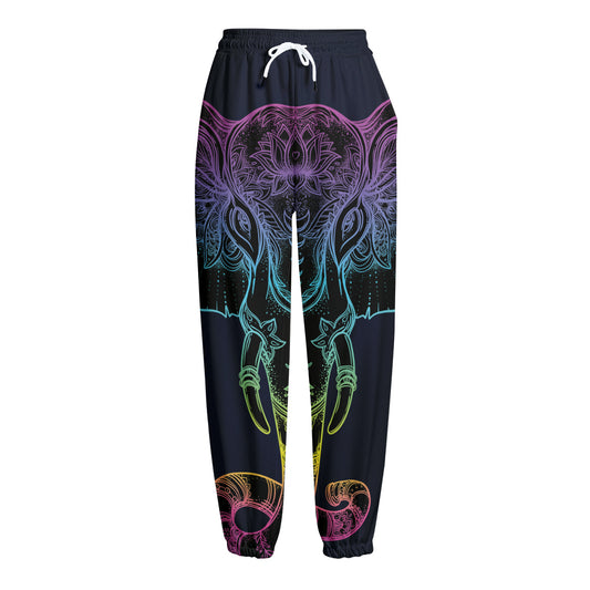 Colorful Spiritual Elephant Print Fleece Lined Knit Pants
