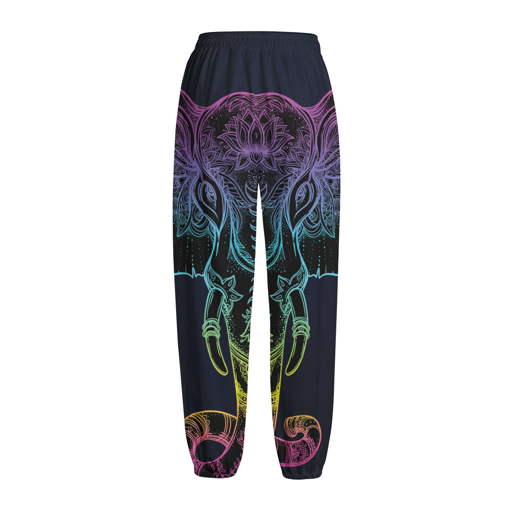 Colorful Spiritual Elephant Print Fleece Lined Knit Pants