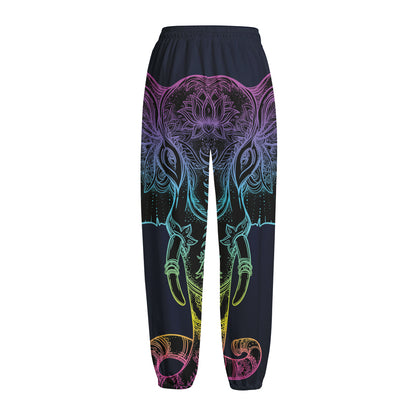 Colorful Spiritual Elephant Print Fleece Lined Knit Pants