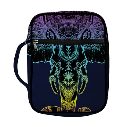 Colorful Spiritual Elephant Print Front Pocket Bible Bag