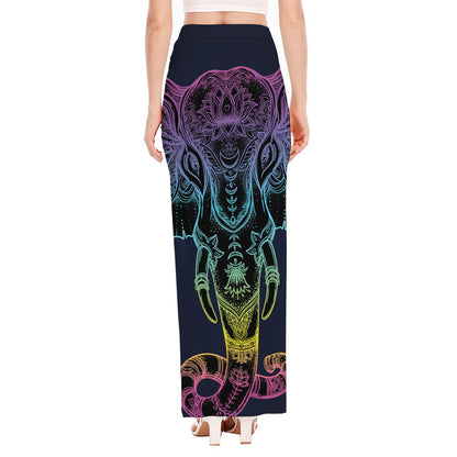 Colorful Spiritual Elephant Print High Slit Maxi Skirt
