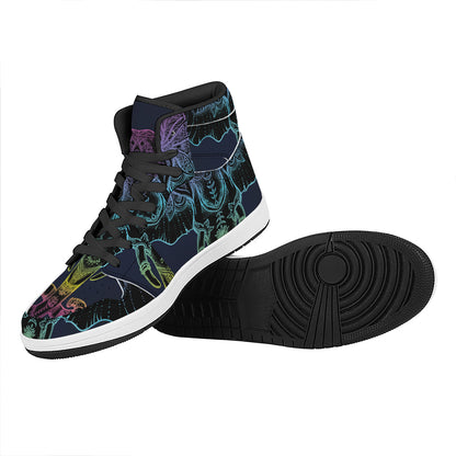 Colorful Spiritual Elephant Print High Top Leather Sneakers