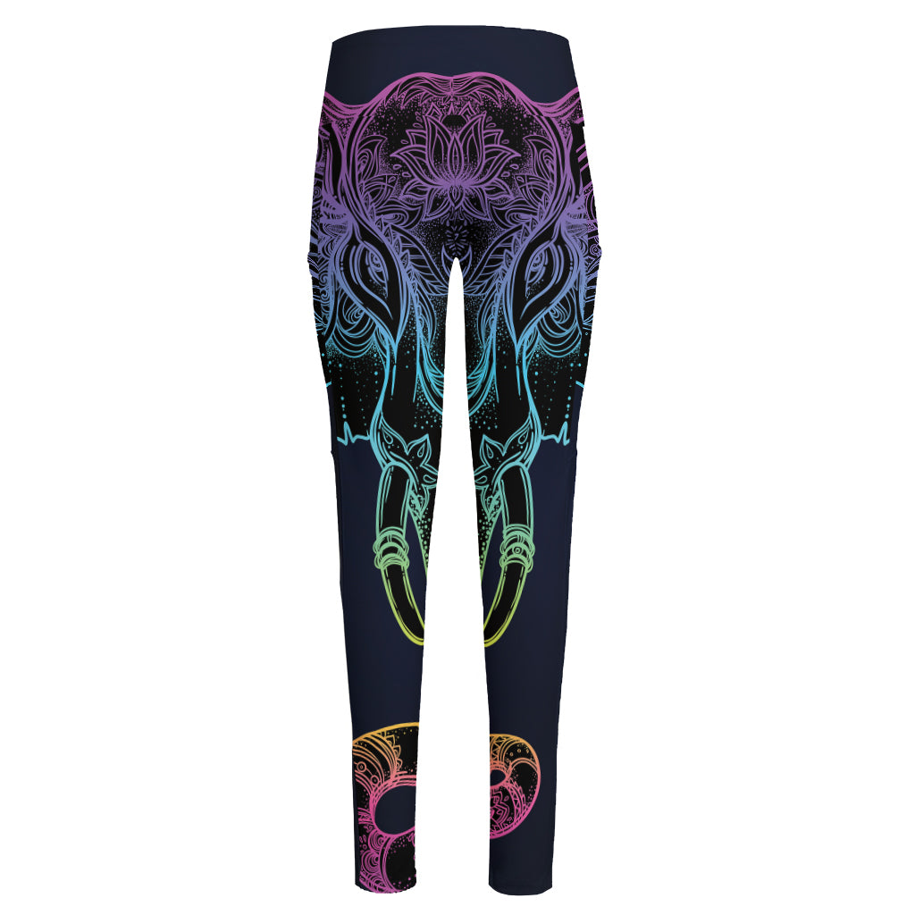 Colorful Spiritual Elephant Print High-Waisted Pocket Leggings
