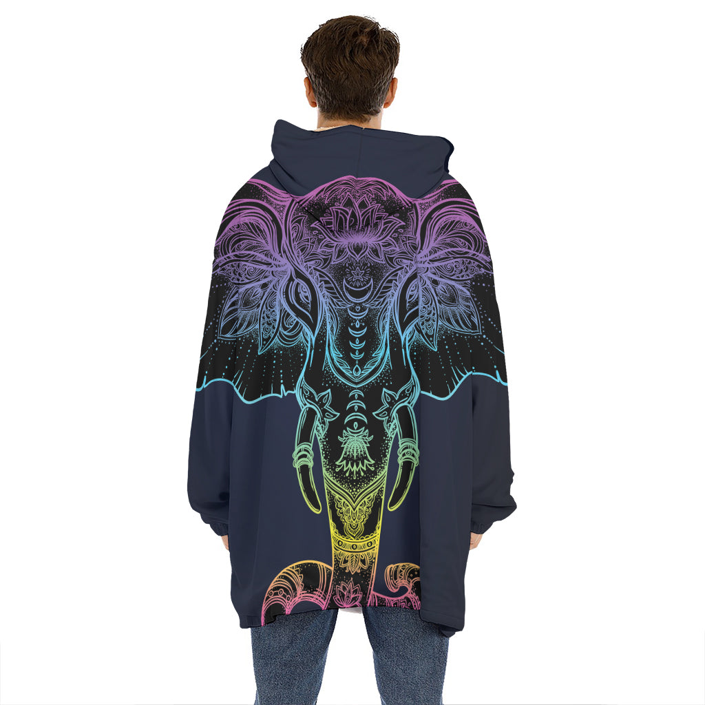 Colorful Spiritual Elephant Print Hoodie Blanket