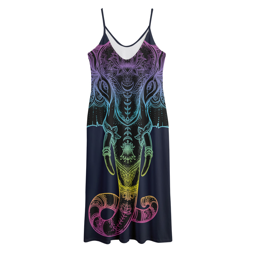 Colorful Spiritual Elephant Print Jersey Midi Cami Dress