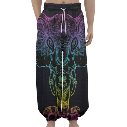 Colorful Spiritual Elephant Print Lantern Pants