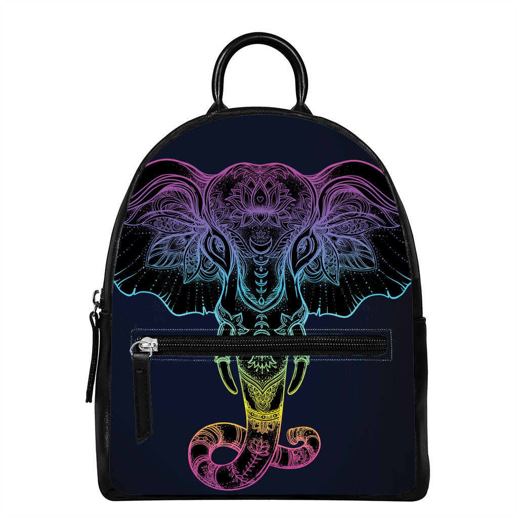 Colorful Spiritual Elephant Print Leather Backpack