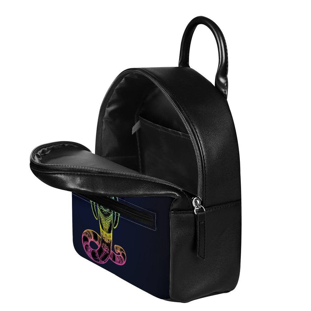 Colorful Spiritual Elephant Print Leather Backpack