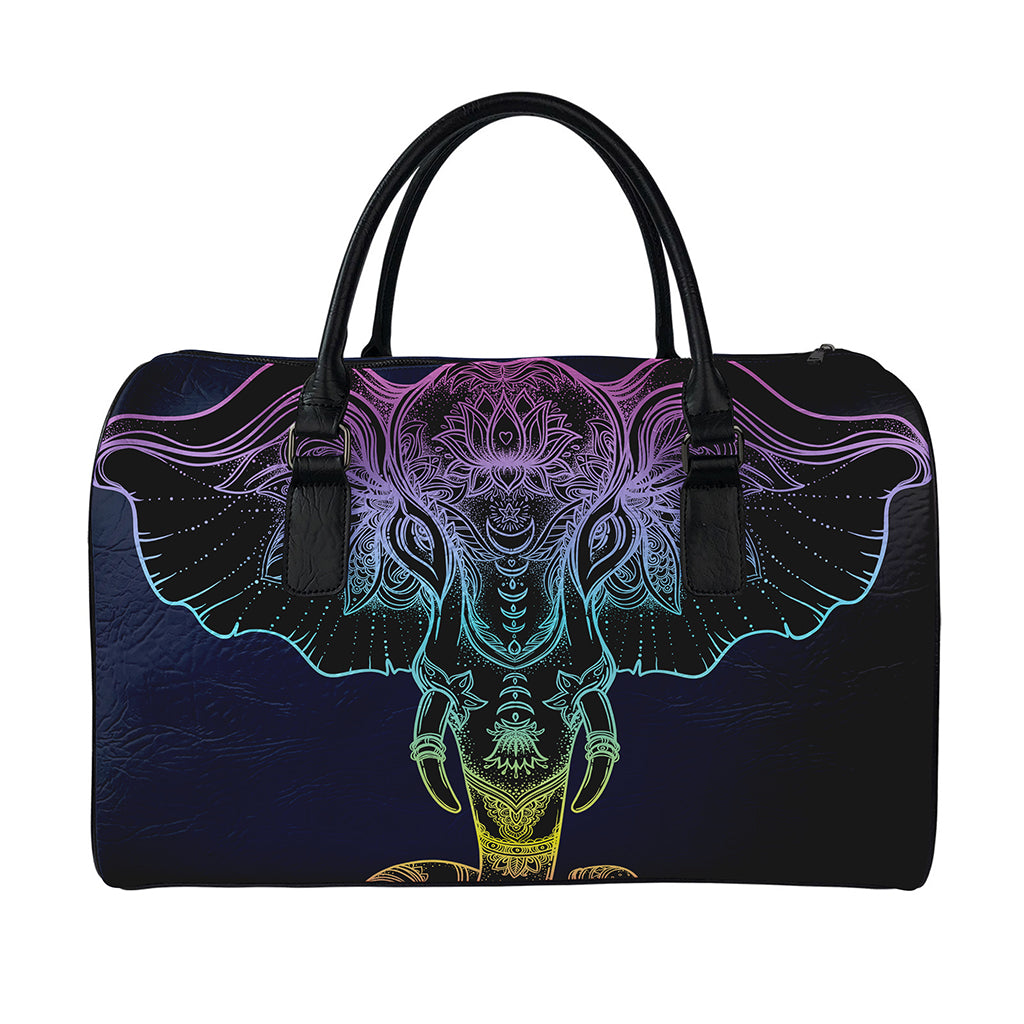 Colorful Spiritual Elephant Print Leather Duffle Bag