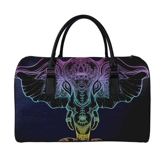Colorful Spiritual Elephant Print Leather Duffle Bag