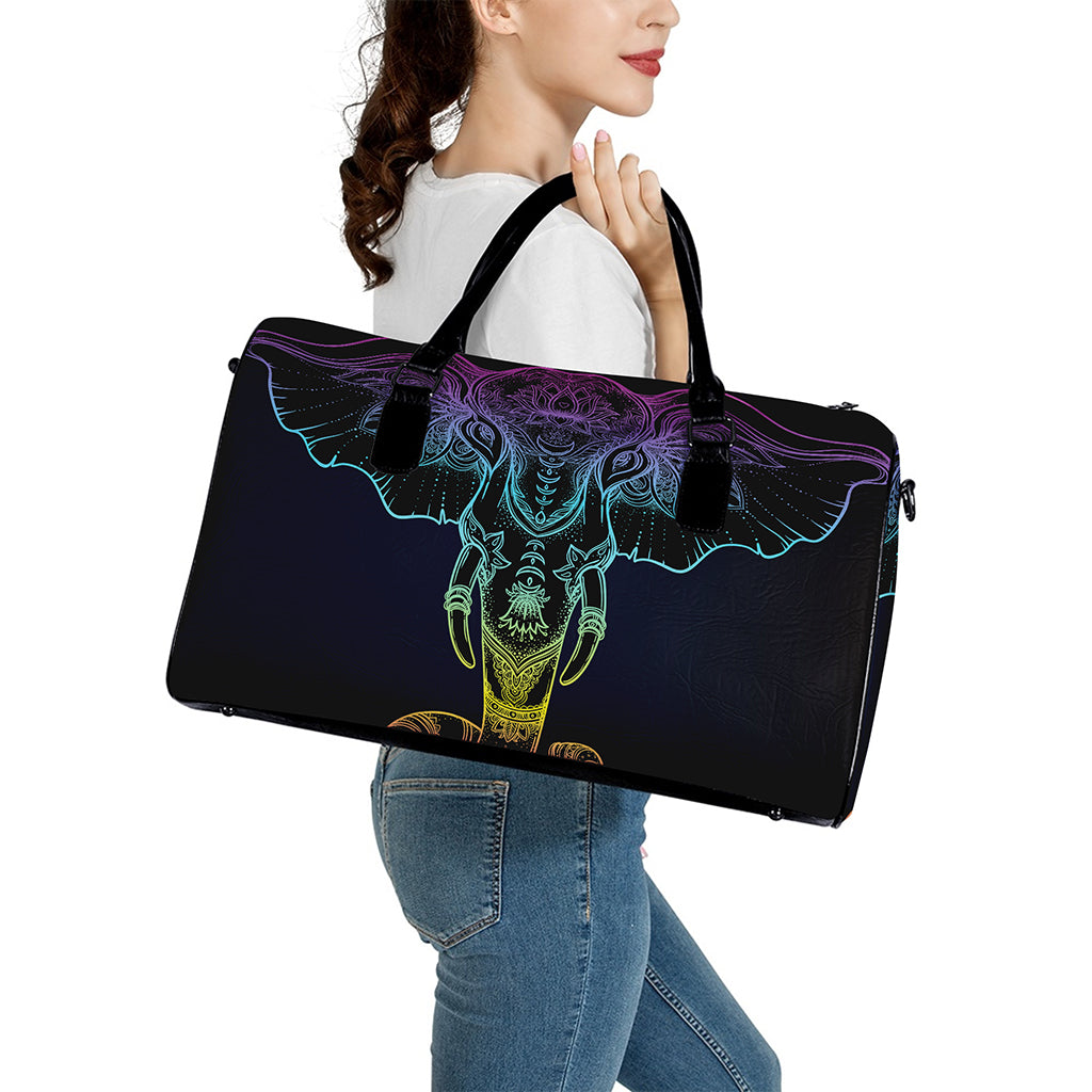 Colorful Spiritual Elephant Print Leather Duffle Bag