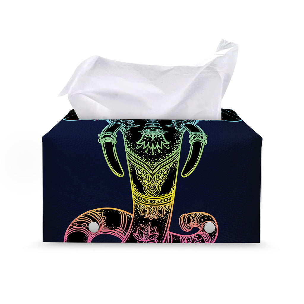 Colorful Spiritual Elephant Print Leather Tissue Box Cover