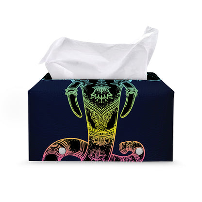 Colorful Spiritual Elephant Print Leather Tissue Box Cover