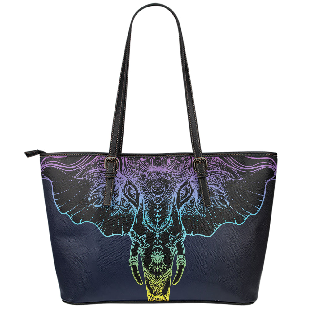 Colorful Spiritual Elephant Print Leather Tote Bag