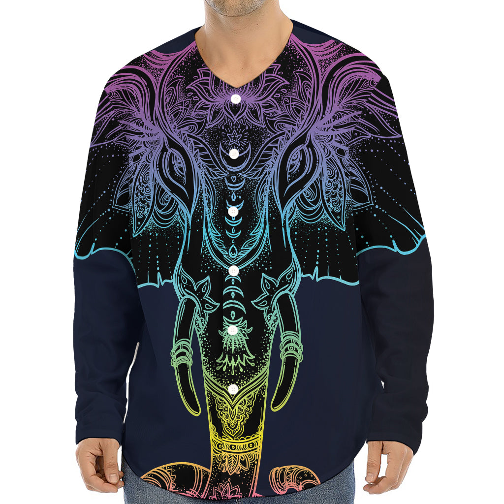 Colorful Spiritual Elephant Print Long Sleeve Baseball Jersey