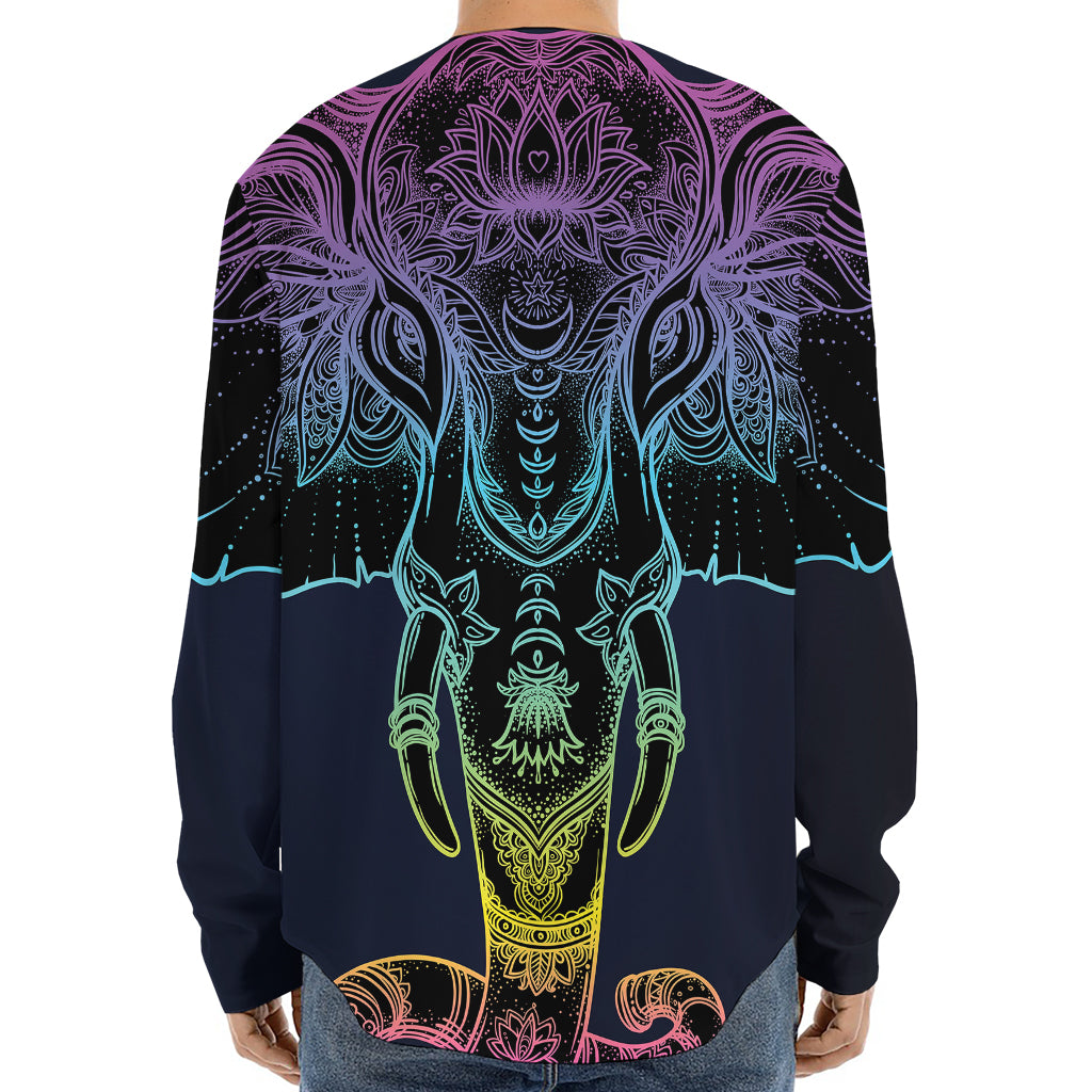 Colorful Spiritual Elephant Print Long Sleeve Baseball Jersey