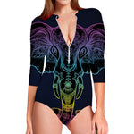Colorful Spiritual Elephant Print Long Sleeve Swimsuit
