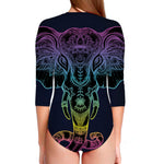 Colorful Spiritual Elephant Print Long Sleeve Swimsuit