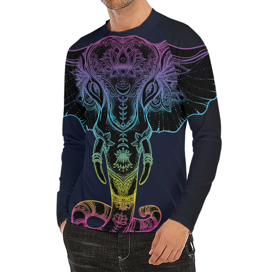 Colorful Spiritual Elephant Print Men's Long Sleeve Rash Guard