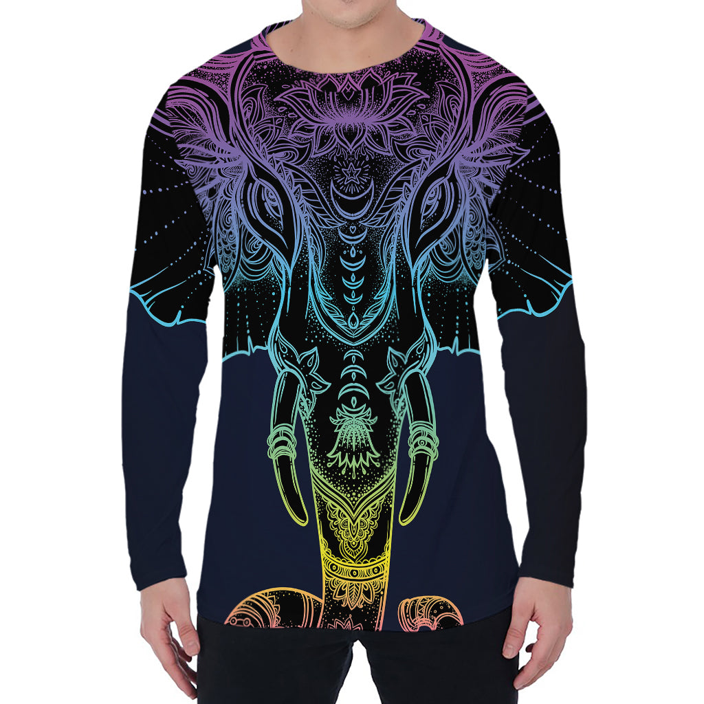 Colorful Spiritual Elephant Print Men's Long Sleeve T-Shirt
