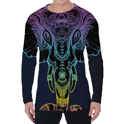 Colorful Spiritual Elephant Print Men's Long Sleeve T-Shirt