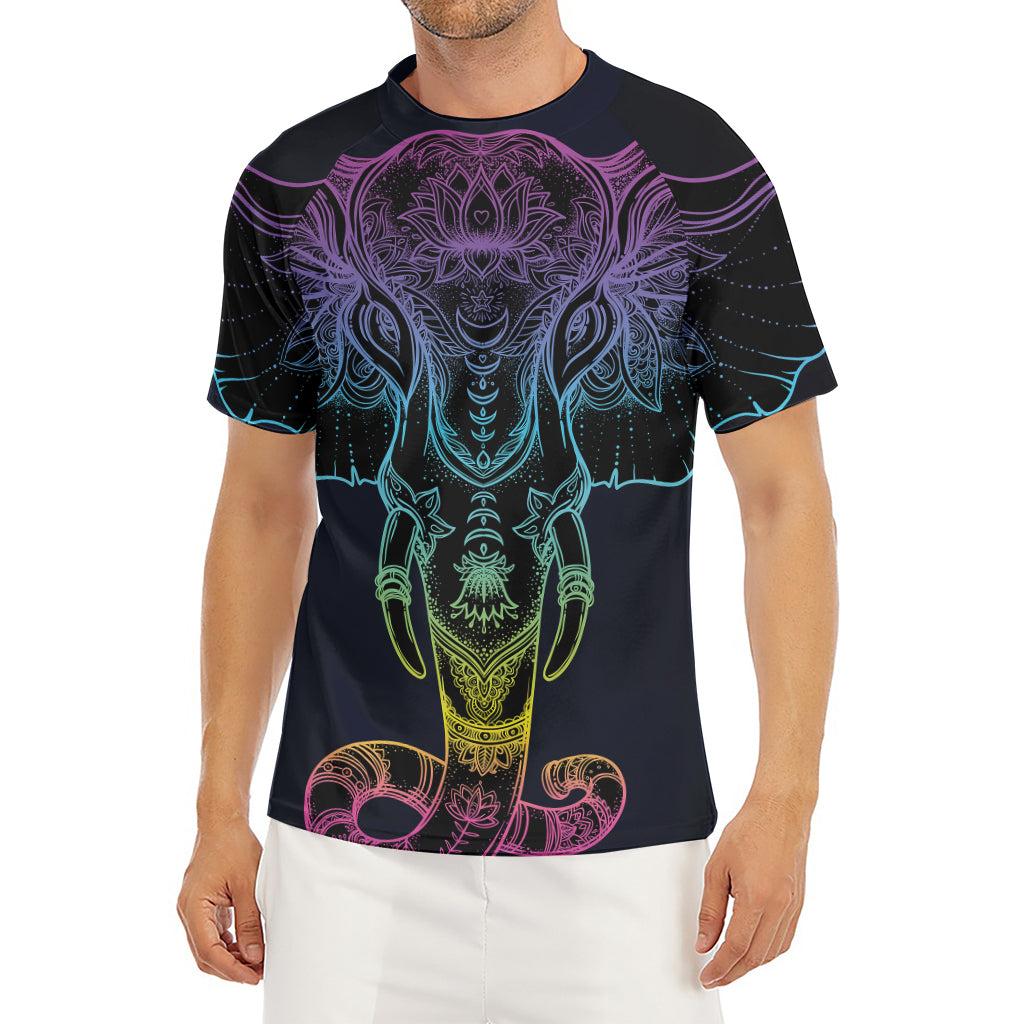 Colorful Spiritual Elephant Print Men's Short Sleeve Rash Guard