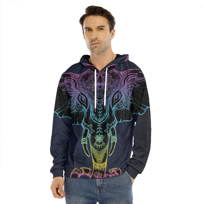 Colorful Spiritual Elephant Print Men's Velvet Pullover Hoodie