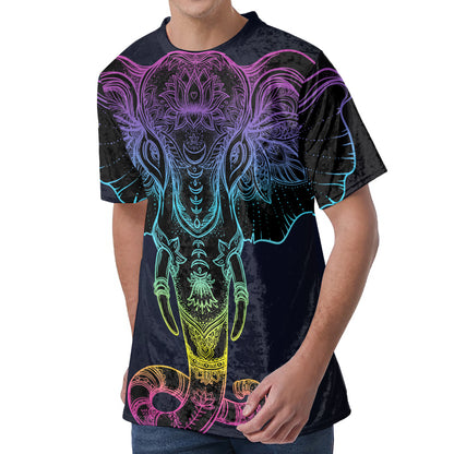 Colorful Spiritual Elephant Print Men's Velvet T-Shirt