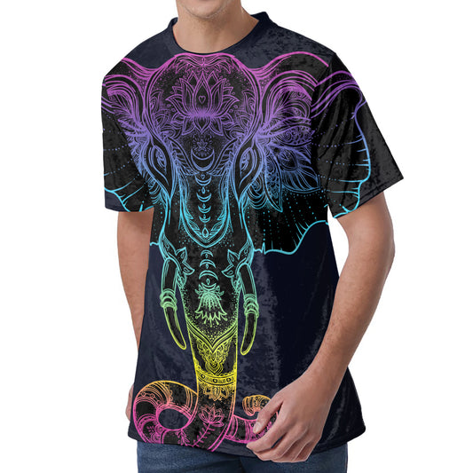 Colorful Spiritual Elephant Print Men's Velvet T-Shirt