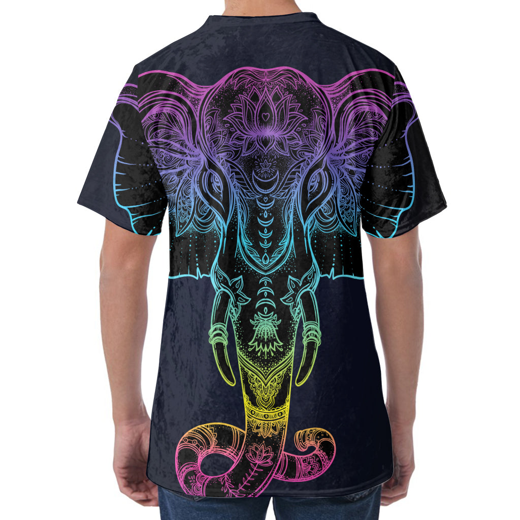 Colorful Spiritual Elephant Print Men's Velvet T-Shirt