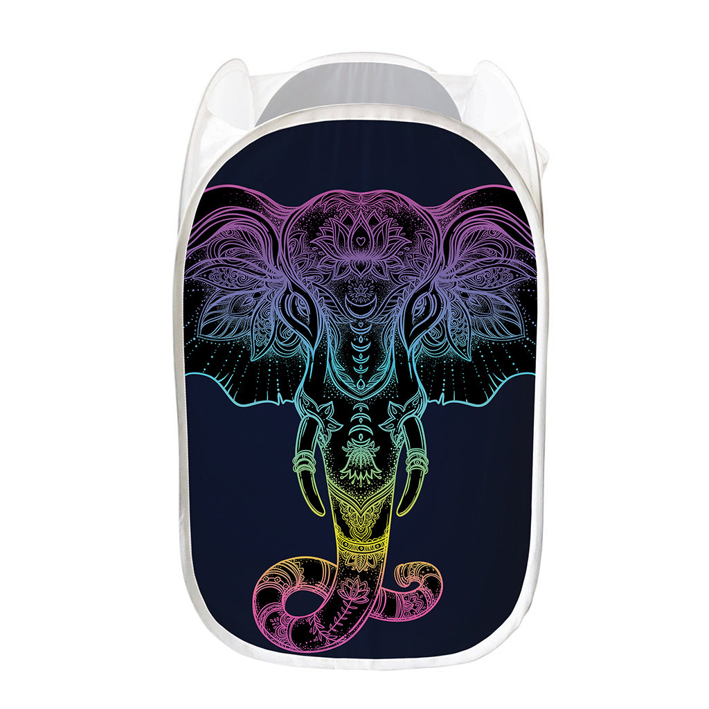 Colorful Spiritual Elephant Print Mesh Laundry Hamper