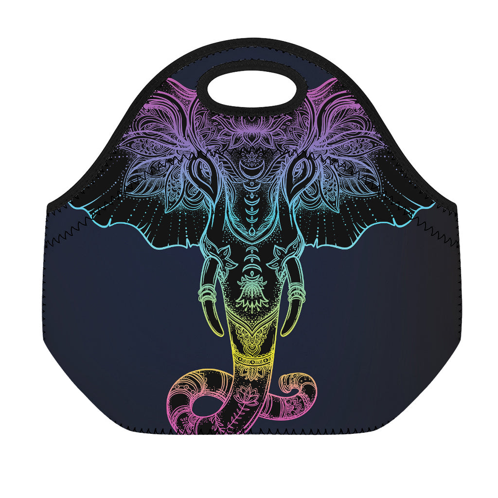 Colorful Spiritual Elephant Print Neoprene Lunch Bag