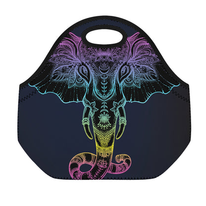 Colorful Spiritual Elephant Print Neoprene Lunch Bag