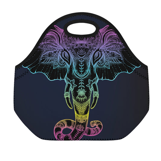Colorful Spiritual Elephant Print Neoprene Lunch Bag