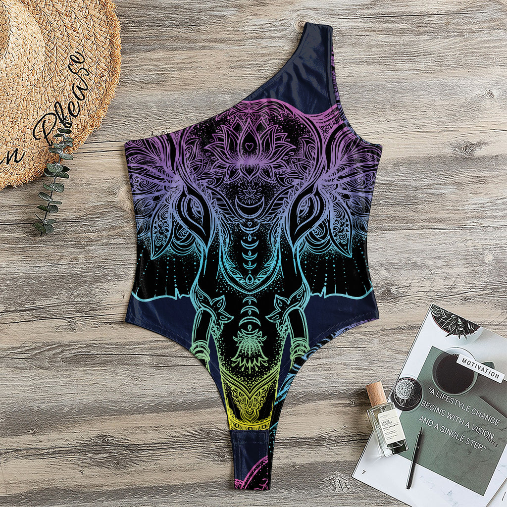 Colorful Spiritual Elephant Print One Shoulder Bodysuit