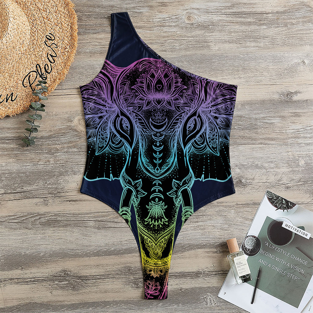 Colorful Spiritual Elephant Print One Shoulder Bodysuit