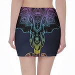 Colorful Spiritual Elephant Print Pencil Mini Skirt