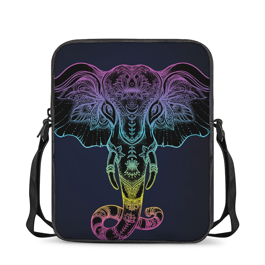 Colorful Spiritual Elephant Print Rectangular Crossbody Bag