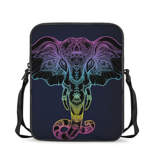 Colorful Spiritual Elephant Print Rectangular Crossbody Bag