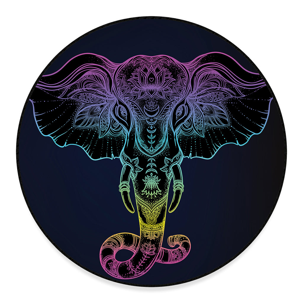 Colorful Spiritual Elephant Print Round Floor Mat