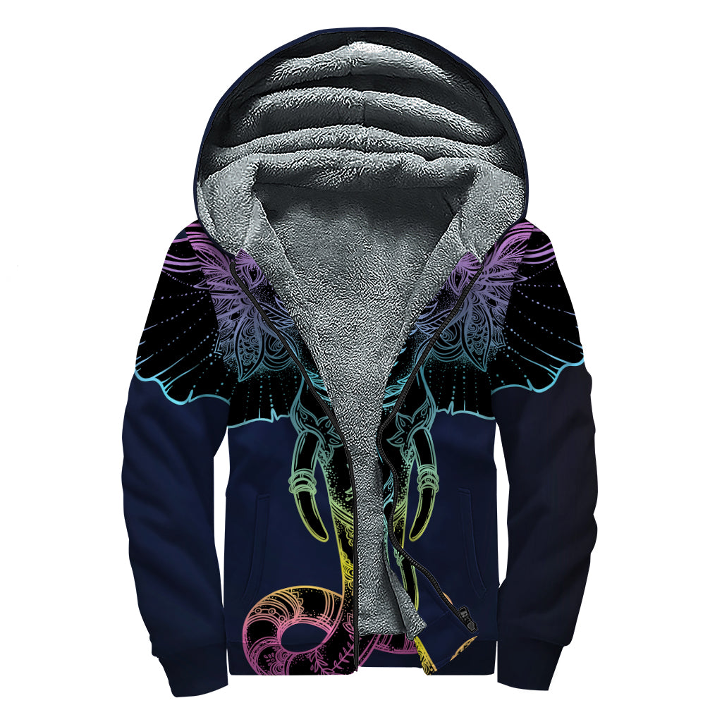 Colorful Spiritual Elephant Print Sherpa Lined Zip Up Hoodie