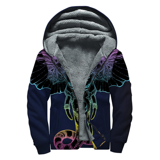 Colorful Spiritual Elephant Print Sherpa Lined Zip Up Hoodie