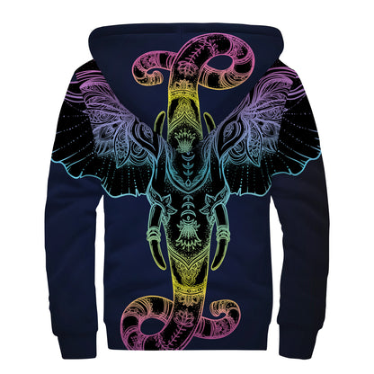 Colorful Spiritual Elephant Print Sherpa Lined Zip Up Hoodie
