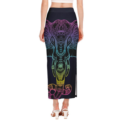 Colorful Spiritual Elephant Print Side Slit Maxi Skirt